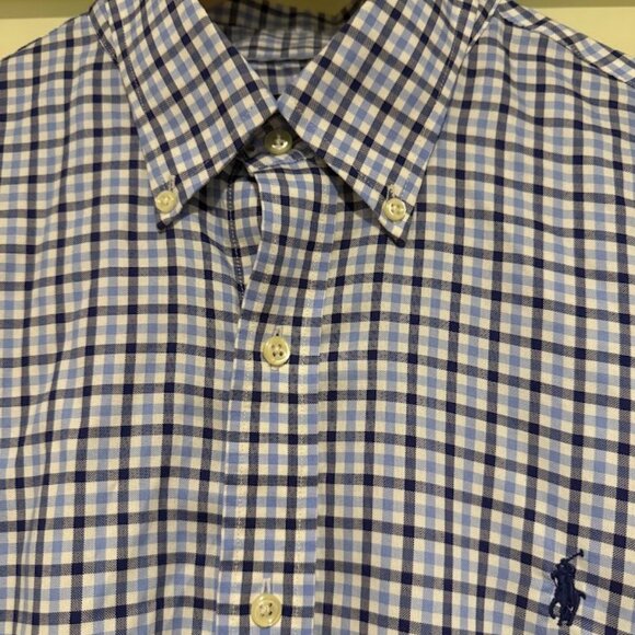 Ralph Lauren Plaid Blue Long Sleeve Button Up Cotton Shirt, Size Large - Picture 1 of 5